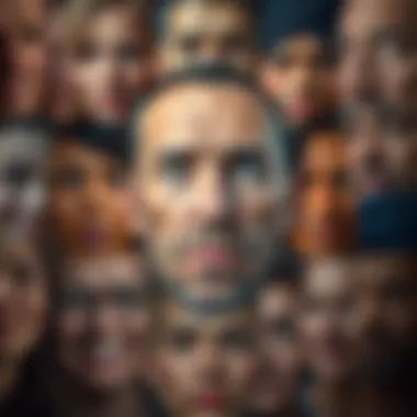 A collage of various faces showing different emotions and traits, symbolizing the diversity of character types and influences on behavior.
