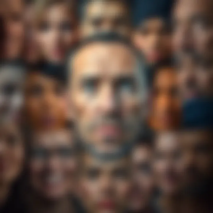 A collage of various faces showing different emotions and traits, symbolizing the diversity of character types and influences on behavior.