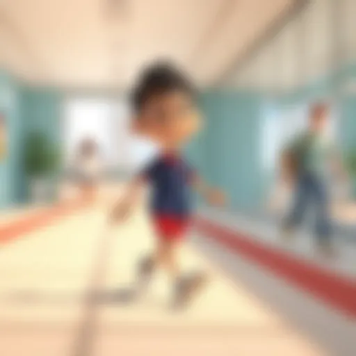 An animated character demonstrating a smooth walk cycle in a bright environment