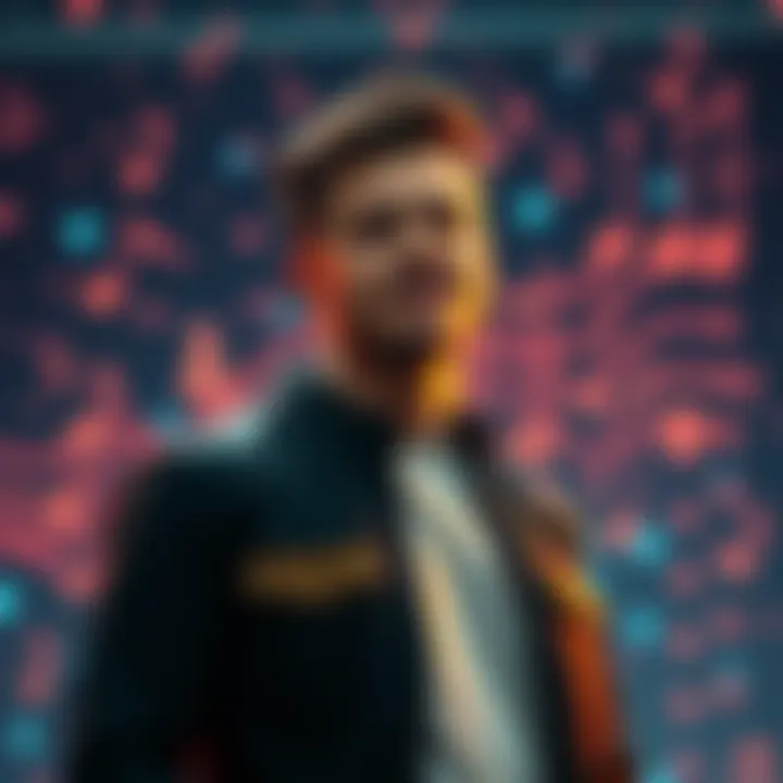 Charlie Puth standing confidently, promoting his new role as Chief Music Officer of an AI platform, with a backdrop of music notes and technology symbols.