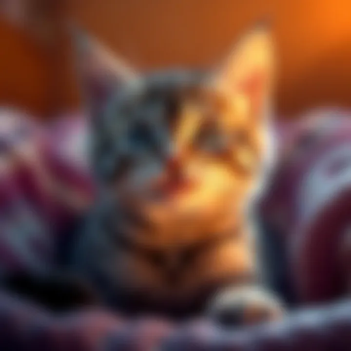 A cute cat with bright eyes and a playful expression, sitting in a cozy spot, looking directly at the camera