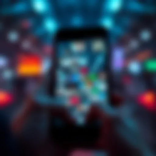 A smartphone displaying a chat application filled with distracting ads, causing eye strain for users