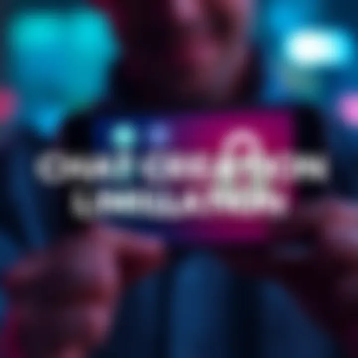 A visual representation of a user feeling restricted while trying to create a chat, with a smartphone displaying chat icons and a lock symbol, symbolizing limitations for free users.