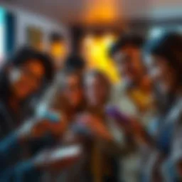 A group of people smiling and chatting on their devices, highlighting the restored chat features