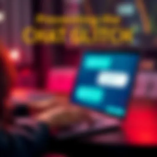 A person using a laptop with chat bubbles displaying messages, emphasizing methods to prevent chat glitches.