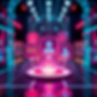 A futuristic representation of Chat GPT's three main features with icons symbolizing communication, technology, and user interaction, set against a sleek digital background.