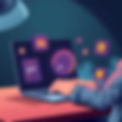 An illustration showing a person using Chat GPT on a laptop with speed indicators and memory icons around them, symbolizing improved performance.