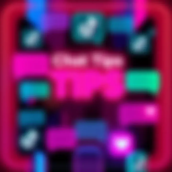 A colorful graphic displaying text chat bubbles and TikTok logos, illustrating conversation tips.