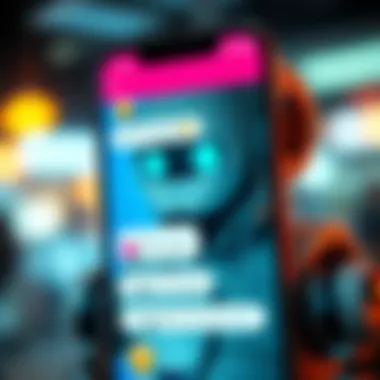 A chatbot displayed on a smartphone screen with informal text messages, featuring emojis and slang typical of teenagers.