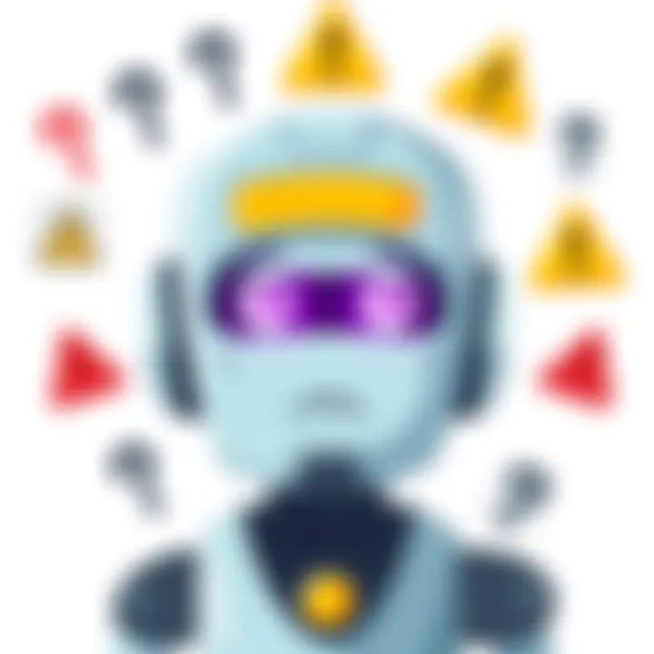 An illustration of a chatbot with a confused expression, surrounded by common error symbols like question marks and exclamation points, showcasing its mistakes