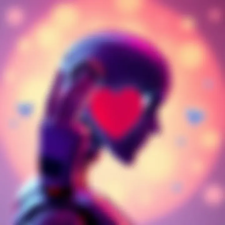 A chatbot icon with a heart symbol, representing mental health concerns and emotional support.