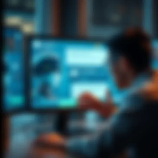 A person interacting with a chatbot on a computer screen, showing a surprised expression.