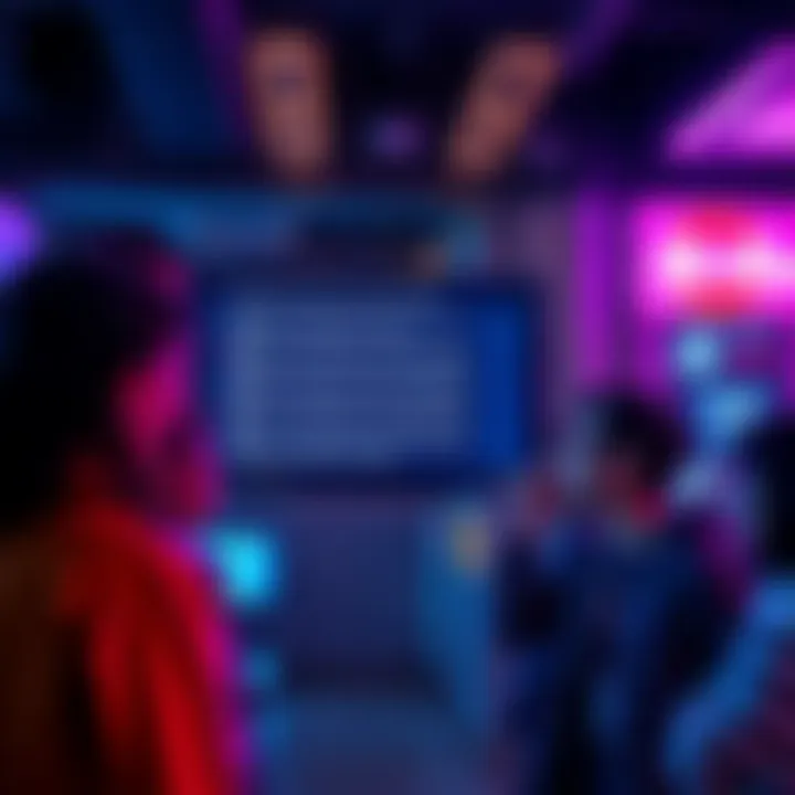 A chatbot screen displaying repetitive text while people watch in amusement.