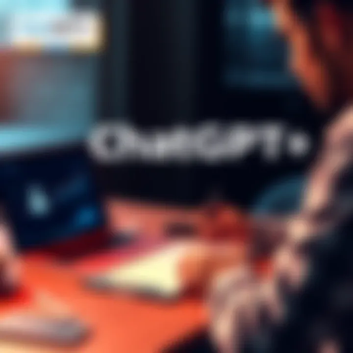 A person analyzing business options with a laptop and a notepad next to a ChatGPT+ logo.