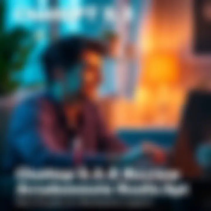 A person using ChatGPT 5.3 on a laptop, looking relieved and engaged in conversation about mental health support.