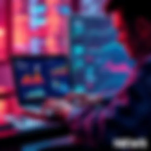 A person using ChatGPT on a laptop, surrounded by charts and graphs representing various specialized fields, illustrating its advantages,
