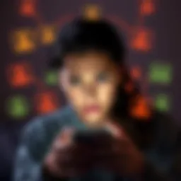 A worried person looking at a smartphone with privacy icons around it, symbolizing concerns over intimate conversations in ChatGPT's Adult Mode.