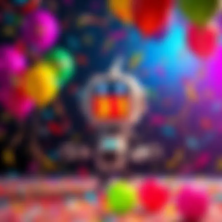 A festive graphic showing a digital chatbot with colorful balloons and confetti, symbolizing the third anniversary of ChatGPT.