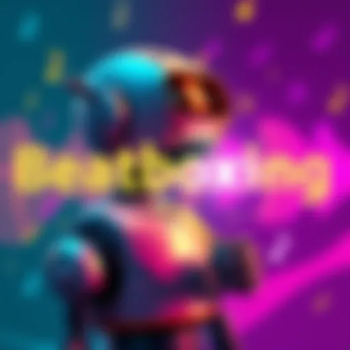 A stylized graphic of a robot beatboxing with sound waves emanating from its mouth. The background features colorful music notes and waves, creating an energetic vibe.