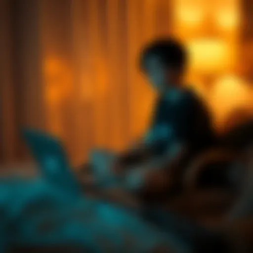 A person sitting alone in a cozy room, interacting with a laptop displaying ChatGPT, with a warm glow of a lamp creating a friendly atmosphere.