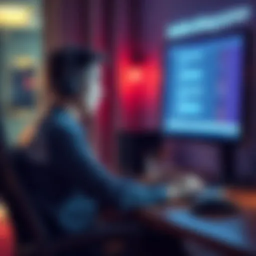 A person sitting at a computer, looking puzzled while typing in a chat window, with the screen showing a long conversation thread