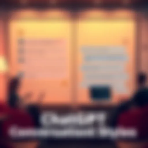 A split image showing a casual chat on one side with emojis and friendly language, and a formal chat on the other side featuring structured sentences and professional tone.