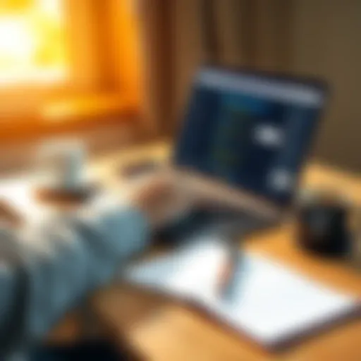A person using ChatGPT on a laptop at home, with notes and a cup of coffee nearby, showing productivity in daily tasks.