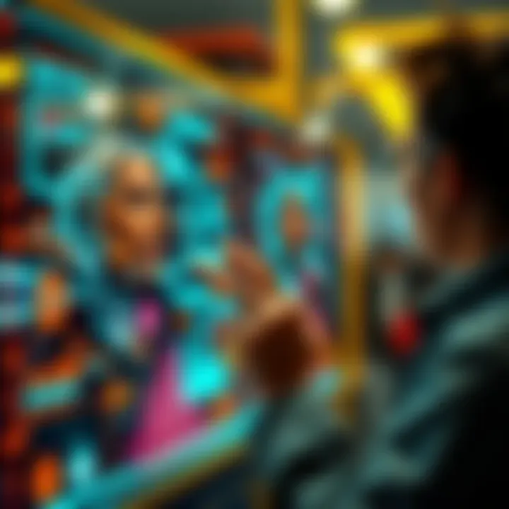 A person interacting with a digital screen displaying AI elements, symbolizing the impact of AI on daily life.