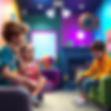 A vibrant scene inspired by the iCarly show, featuring characters in a colorful set with playful expressions