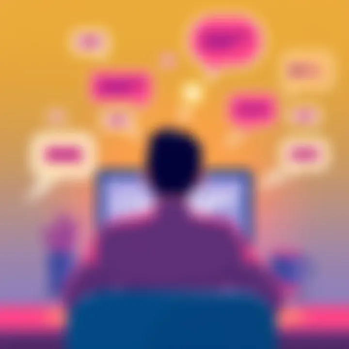 An illustration showing a person looking at a laptop with ChatGPT on the screen, surrounded by thought bubbles representing different messages and interpretations.