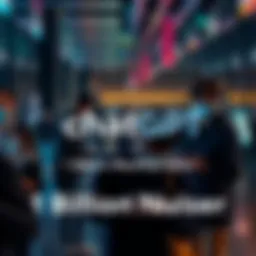 A graphic showing ChatGPT's logo with a background of people using technology.