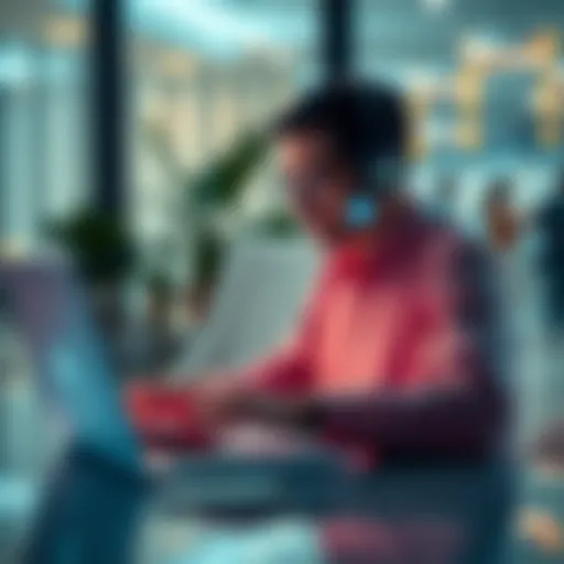 A user interacting with a virtual assistant on a laptop, showcasing a friendly AI interface.
