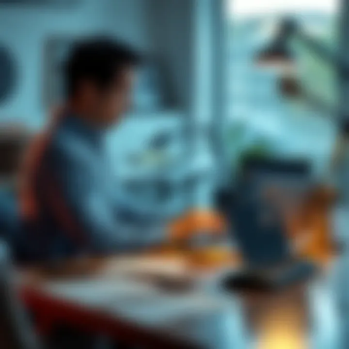 A person sitting at a desk using ChatGPT Pro on a laptop, with notes and project ideas on the table, looking focused and productive.