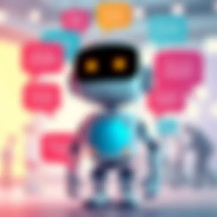 ChatGPT Self-Image Concept An illustration showing ChatGPT as a friendly robot surrounded by speech bubbles representing people's responses and dialogues about AI interactions.