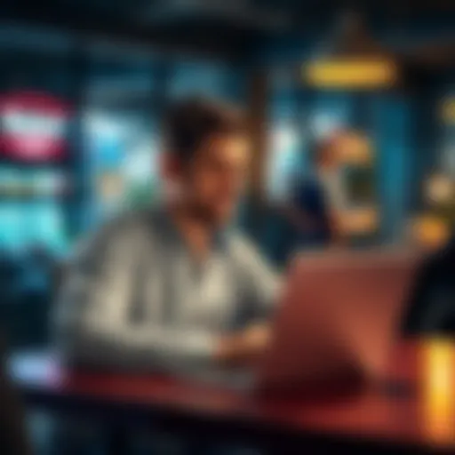 A small business owner working on a laptop, looking at ChatGPT recommendations, with a chart showing business growth beside them.