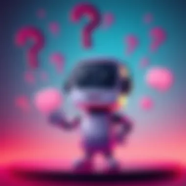 A cartoon character representing ChatGPT as a friendly, intelligent figure, surrounded by question marks and conversation bubbles, symbolizing discussion and debate.