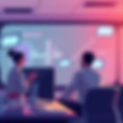 Illustration showing people considering ChatGPT subscription plans at a computer