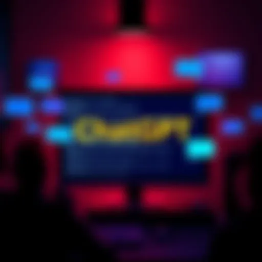 A graphic showing a computer screen displaying ChatGPT's system prompt with chat bubbles representing user discussions around it.