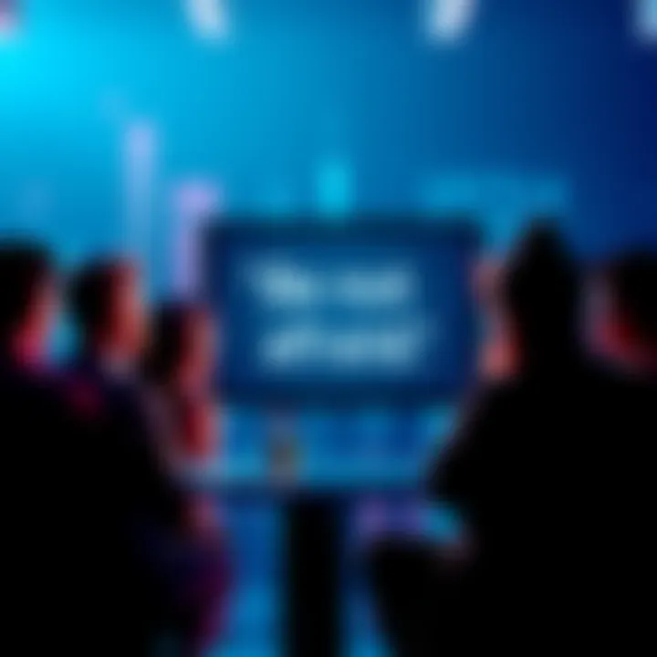 A group of people discussing the implications of a typo in AI text generation, with a digital screen showing the phrase 'Be not afraid'.