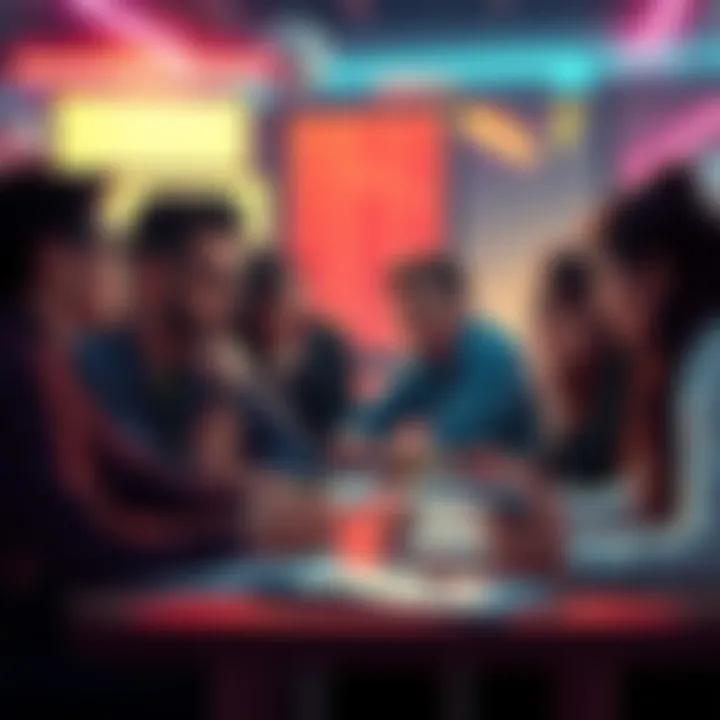 Two groups of people discussing their interests, one group writing erotic fanfiction and the other brainstorming factual ideas.