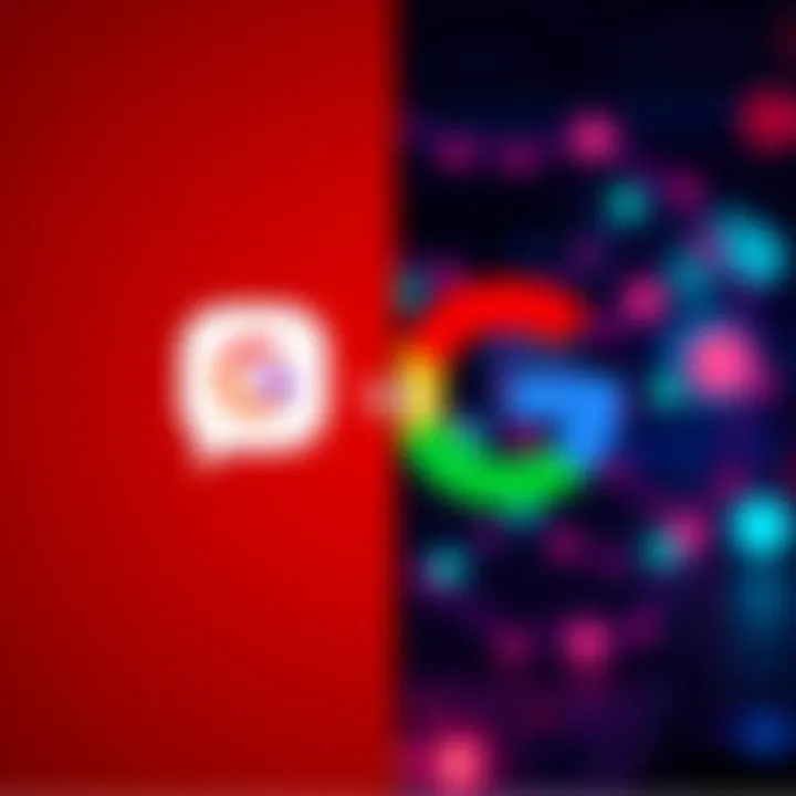 A split image showing the ChatGPT logo on one side and the Google logo on the other, representing the competition in AI branding.