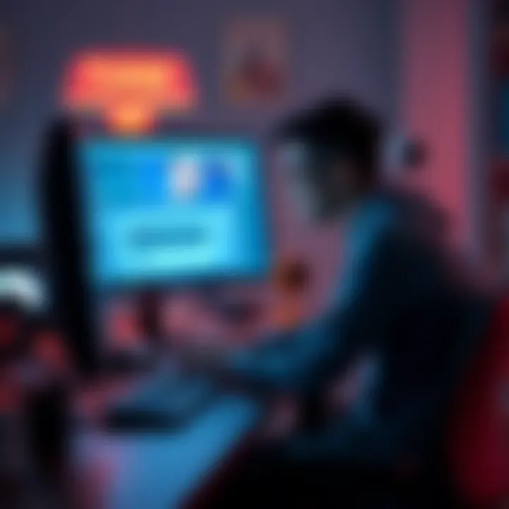 A person sitting at a computer screen, engaging in conversation with an AI companion, showing a mix of relationship and roleplay elements.