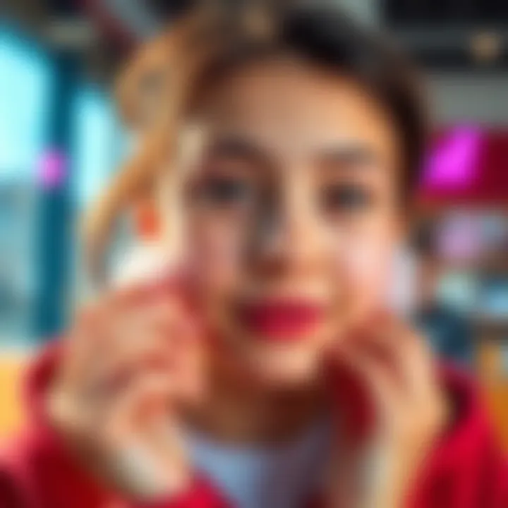 Beginner exploring cheek fluff trend A young person experimenting with cheek fluff makeup style, showing soft, fluffy cheeks in a bright setting.