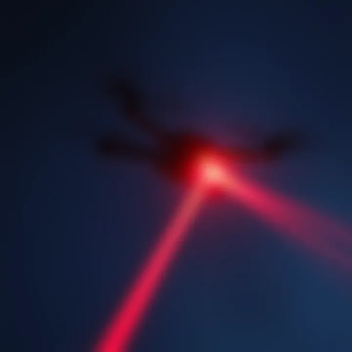 The Cheongwang laser defense system in action, targeting drones with a bright beam of light.