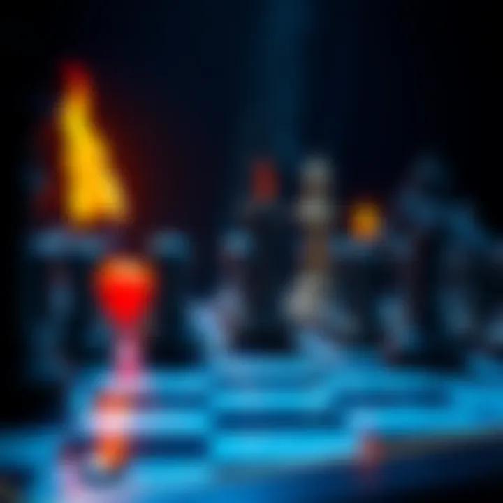 A digital chessboard featuring RPG-style items next to the chess pieces, showcasing a unique blend of gameplay elements