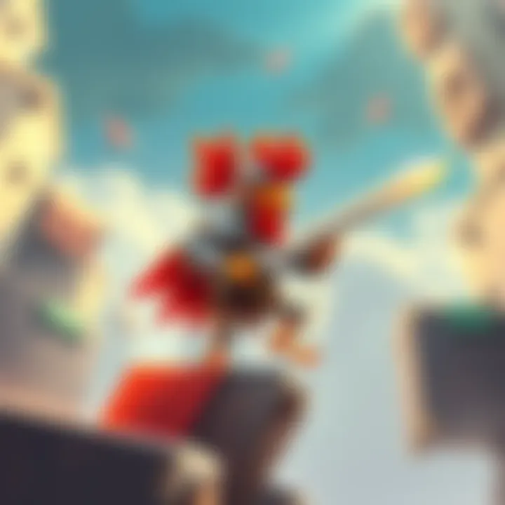 A brave chicken knight wielding a sword on a vibrant platform, ready to jump to the next challenge.