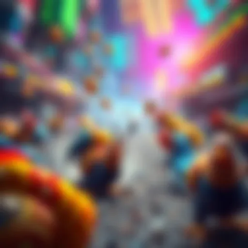 A snail character battling colorful chickens in a vibrant game setting, showcasing waves of action.