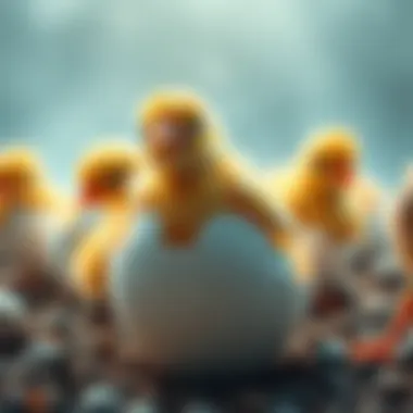 Live chicks emerging from artificial eggshells, showcasing a breakthrough in de-extinction technology.