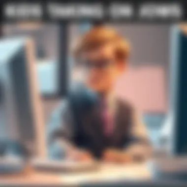 A young child dressed in formal office attire looks concerned while sitting at a desk with a computer, representing the pressure of adult responsibilities.
