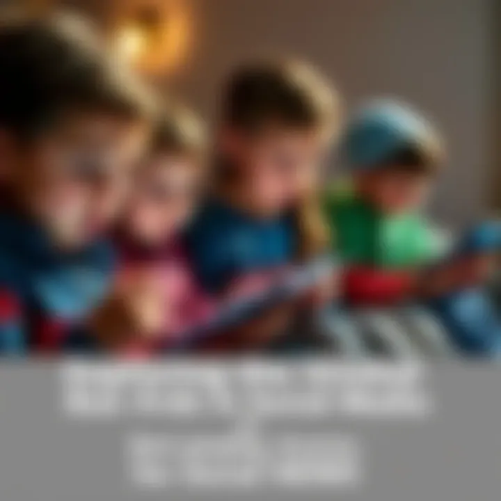 A group of children sitting together, looking at tablets with concerned expressions, symbolizing the debate over social media access for minors.